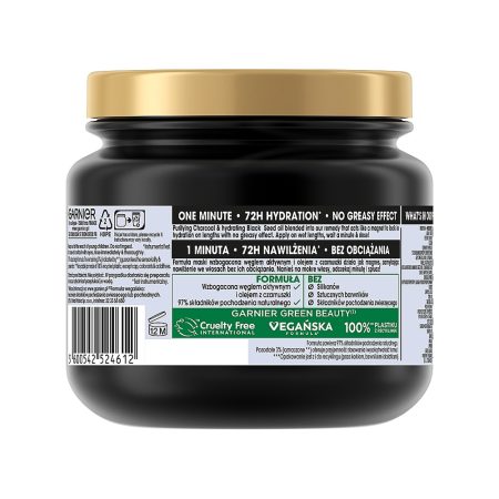 ماسک موی پاکسازی آبرسان ذغال روغن سیاه دانه Garnier Ultra Dolce Hair Remedy Maschera Idratante 72H Carbone Magnetic Charcoal and Black Seed Mask
